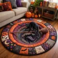 Halloween 3D Illusion Area Rug Black Cat Broom Round Carpet Living Room Decor - 60x60cm (Imitation Cashmere) / Halloween Style 9