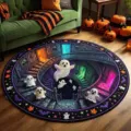 Halloween 3D visual round rug, spooky staircase hollow floor mat for living room bedroom decor. - 60x60cm / Gothic Ghost Spiral Staircase (GYG-16)