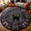 Halloween 3D visual round decorative rug for living room and bedroom bedside, soft and cozy style. - 60x60cm / Black Cat Magic Crow (GYG-17)