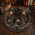 Halloween 3D illusion round rug skull dungeon floor mat for living room bedroom decor - 60x60cm / Dungeon Skeleton Abyss (GYG-18)