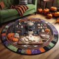 Halloween 3D Visual Round Decorative Rug, Soft Flannel Black Cat Baking Theme Living Room Mat. - 60x60cm / Halloween Visual-23