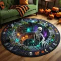 3D Halloween visual round rug, spooky dungeon skeleton floor mat for living room and bedroom. - 60x60cm / Halloween Vision-27