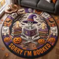 Halloween Round Decorative Rug Skeleton Reading Spells Pumpkin Floor Mat Living Room - 60x60cm / Halloween Vision-28
