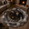 Halloween 3D visual round decorative rug for living room bedroom soft spooky floor mat. - 60*60cm (Imitation Cashmere) / Deep Pit Witch Style (8.15GYG万圣节视觉-30)