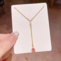 Zarte französische rote Tropfen-Anhänger Halskette, elegante goldene Y-Kette Damenschmuck. - X2221 Gold