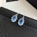 Detailansicht exquisiter blauer Zirkon Kristall Ohrringe, glänzender Stein elegantes Design. - Silber