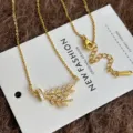 Koreanischer Stil glänzender Zirkon Ähre Titanstahl Halskette elegante Damenschmuck - Gold