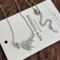 Koreanischer glänzender Zirkon Weizen Titanstahl Halskette Mode Damenkette Schmuck - Silbernadel