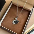 Schwarzer weisser Kristall Schwan Anhänger Titanstahl Halskette Mode Schmuck Geschenk - Silber Schwarz