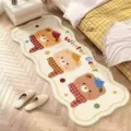 Fluffy imitation cashmere bedside rug featuring a cute cartoon bear pattern and wavy edge. - 40x120cm / Three Bears With Scarves