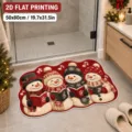 Christmas snowman printed door mat, soft non-slip floor rug for bathroom and entryway. - Wavy Edge Snowman Style (18GYG圣诞异形-6)