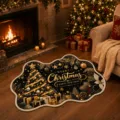Christmas fleece rug cozy holiday floor mat festive non-slip living room bedroom decor - Cloud Christmas Tree Black Gold Style (9.18GYG圣诞异形-7)