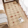 Cute faux cashmere checkered bedroom rug with adorable bear and heart print. Soft and cozy. - 40*60cm / Maillard Bear - Faux Cashmere