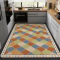 Geometric kitchen floor mat, highly absorbent non-slip diatom mud rug for home entry. - 40*60cm / Checkered Lattice