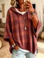 Casual women's knit hooded poncho sweater loose fit long sleeve streetwear daily outfit new style - Red