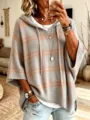Lockerer grau-orange karierter Strick-Kapuzenponcho Pullover für Damen, bequeme Oberbekleidung. - S / Oberteile / Grau