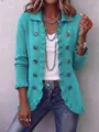Damen Türkis Strickjacke mit Revers Rüschen Einreiher Casual Langarm Strickjacke Top - S / Oberteile / Grün