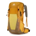 Close-up of the 36L waterproof nylon backpack suspension carrying system and outdoor details. - 35L / Yellow