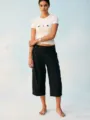 Cross-border fashion casual outfit featuring a white t-shirt and black rolled-waist rhinestone pants. - S / Black