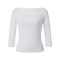 Wit boothals 3/4 mouw top detail, zachte geribbelde stof, casual slim fit basic kledingstijl. - Wit