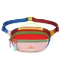 Colorful color block waist bag for outdoor hiking and casual daily wear with adjustable strap. - Pink