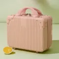 Pink 14-inch mini cosmetic case travel suitcase portable storage makeup box with secure lock. - Pink