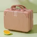 Mini pink hardside makeup case suitcase, 14 inch portable cosmetic travel storage box. - Rose Gold