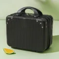 Mini black cosmetic case with vertical stripes, portable hard shell makeup bag. - Black