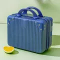 Mini blue hard shell 14 inch cosmetic suitcase with vertical grooves and double handles. - Sapphire Blue