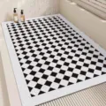 Modern minimalist bathroom mat with black and white checkerboard pattern for shower drainage. - 45x70cm / White Frame Black Grid
