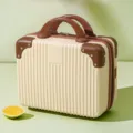 Mini makeup case, 14-inch portable cosmetic storage bag with brown corners and handle. - Off White