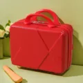Portable red mini cosmetic suitcase hard shell travel makeup storage box with dual handles. - Red