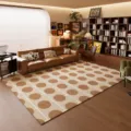 Alfombra grande de sala estilo retro wabi-sabi vista detallada, patrón geométrico vintage. - 80*120cm Pelo Bucle / Marrón Redondo