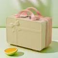 Mini cosmetic storage case, beige and pink mini travel luggage box with cute bow detail. - 14" / Yellow and Pink