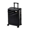 Maleta rígida negra con ruedas duraderas, mango telescópico y diseño a rayas moderno muy elegante. - Negro