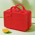 Red mini cosmetic case 14-inch travel vanity bag with bow decoration and dual handles. - 14" / Red