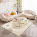 Tapis de salon étanche en PVC motif floral tapis de sol antidérapant pour table de canapé - 50*80 cm (Facile à nettoyer) / Fleurs Tourbillonnantes Jaune
