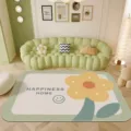PVC waterproof washable living room rug ins style floor mat for sofa and coffee table decor - Puzzle Floral Yellow
