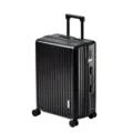 Black hardside trolley suitcase with vertical grooves, durable travel luggage for women and men. - Black