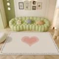 Living room PVC waterproof wipeable carpet detail featuring a pink heart and English text. - Sweet Heart Pink
