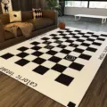 Modern black and white checkered PVC rug for living room, waterproof easy-clean floor mat. - LOVE Bear