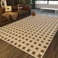 PVC geometric rug, brown and beige wipeable floor mat for living room and bedroom decor. - Classical Ceramic Tile