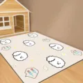Cute cartoon puppy pattern floor mat detail, soft wipeable material for living room decor. - Pet Mat 4