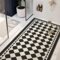 Wabi-sabi style bathroom floor mat with black and white diamond pattern, non-slip shower mat - Cardamom Bathroom