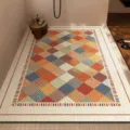 Alfombra de suelo con patrón de rombos geométricos coloridos para el hogar, antideslizante. - 45*70cm / Cuadros Coloridos Estilo 1