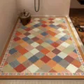 Alfombra de baño geométrica de rizo bucle, diseño de rombos coloridos antideslizante. - Cuadros Coloridos Estilo 5