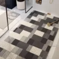 Wabi-sabi bathroom silk loop floor mat, grey and white geometric anti-slip shower rug for home. - Hazy Time