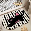 Tapis de bain absorbant en terre de diatomées, chat noir mignon antidérapant pour salle de bain. - Chat Pomme Incurvé