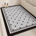 Modern minimalist bathroom floor mat, black and white grid anti-slip shower rug for home. - 45x70cm / Star Chess Scattered