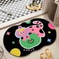 Tapis de bain en diatomite imprime dessin anime, motif chat rose noir, tapis antiderapant. - Chat allongé noir